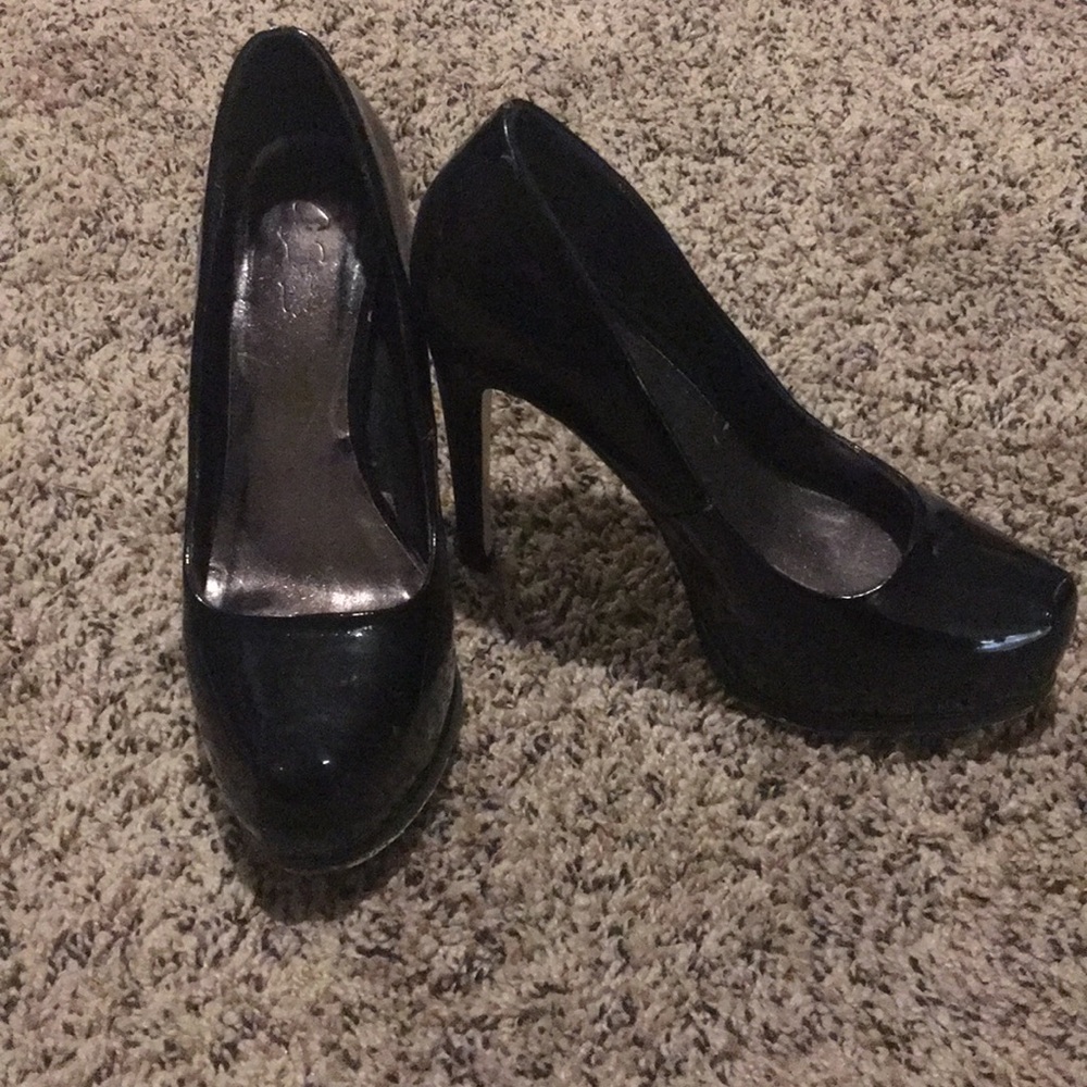 Black square toe heels